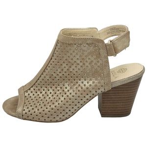 ISOLA Lora Anthracite Leather Gold Shimmer Perforated Strap Heels Shoes Size 8